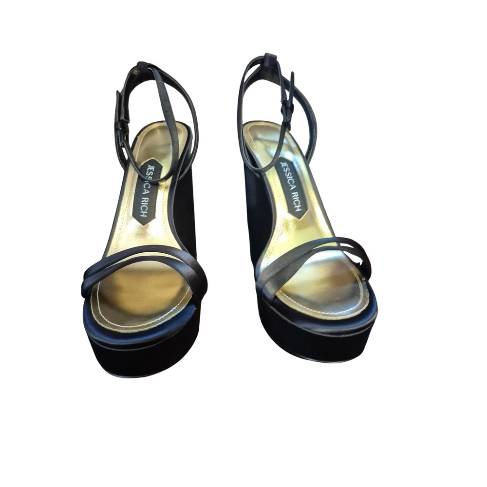 Jessica Rich Platform Sandals Noir Black Satin Ankle Strap Heels Women's‎  eu 41